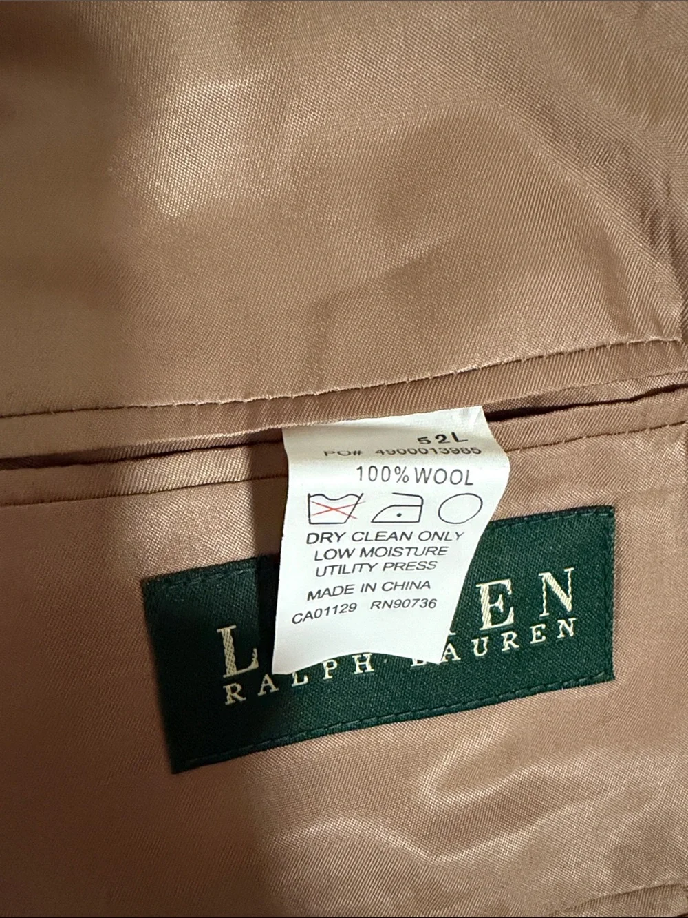 Lauren Ralph Lauren Wool 2 Button Sport Coat 52L Tan Houndstooth Windowpane